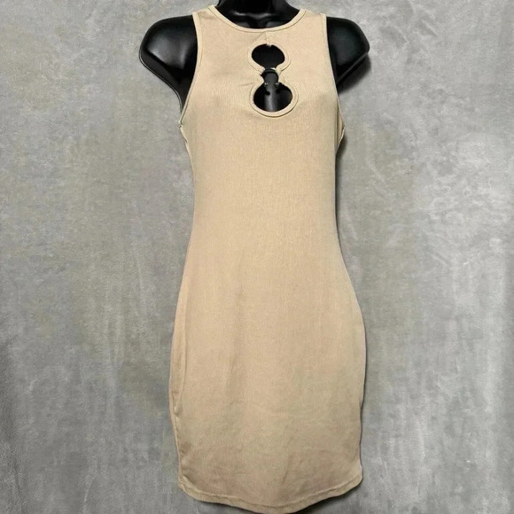 SHEIN Cut Out Cream Mini Dress Form Fitting Sleeveless Party Casual Sz Small - Picture 1 of 8